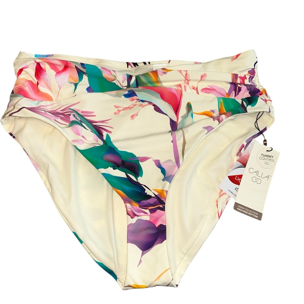 CALIA by Carrie Underwood Floral Shirred V Front Bikini Bottom - Multicolor